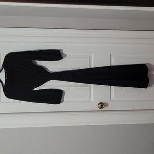 New York & Company | Black | Belted Wrap Maxi Dress Gathered Sleeve | New